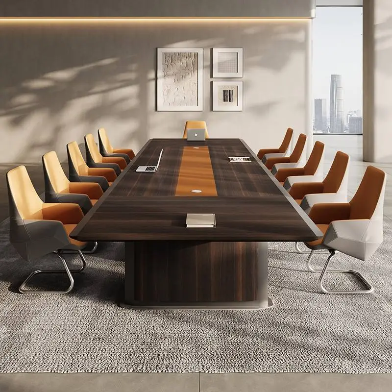 Modern Wood Office Furniture Desk Set with Adjustable Height Modular Design for Conference/Boardroom Meetings and Chairs — image 5