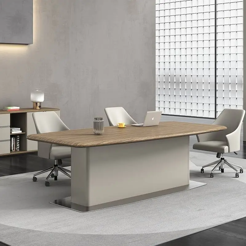 Modern Wood Panel Office Conference Desk Set Adjustable Height Modular Design for Boardroom Meeting Tables Chairs BAIYUA — view 1