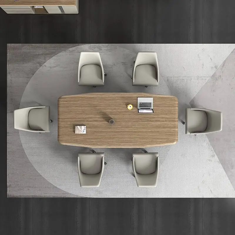 Modern Wood Panel Office Conference Desk Set Adjustable Height Modular Design for Boardroom Meeting Tables Chairs BAIYUAN BY-H-6 — image 4