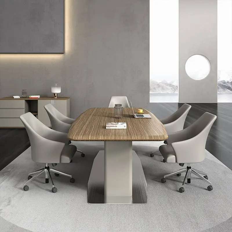 Modern Wood Panel Office Conference Desk Set Adjustable Height Modular Design for Boardroom Meeting Tables Chairs BAIYUAN BY-H-6 — image 5