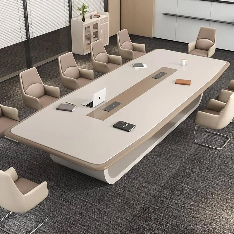 Hot Selling Modern Wood Office Desk White Painted Long Rectangular Conference Table Adjustable Height Multi-functional — view 1