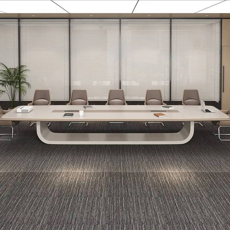 Hot Selling Modern Wood Office Desk White Painted Long Rectangular Conference Table Adjustable Height Multi-functional — image 3