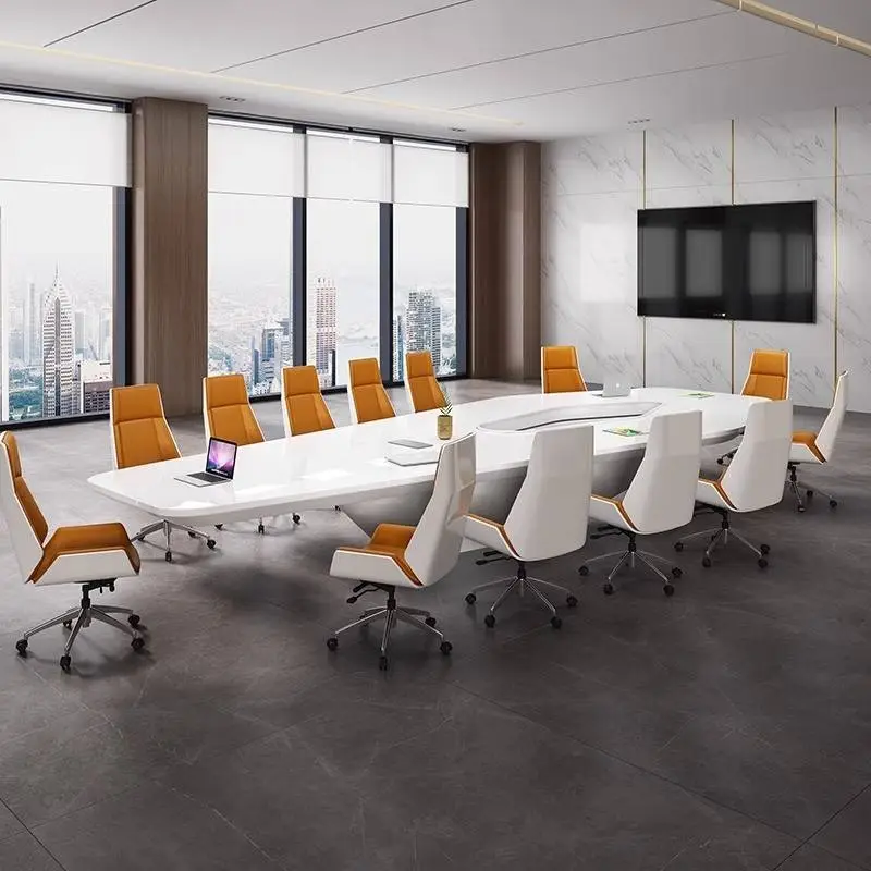 Modern Luxury White Rectangular Wooden Conference Table Set with Creative MDF Meeting Chairs for Home Office & School Use — image 4