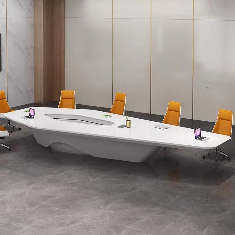 Modern Luxury White Rectangular Wooden Conference Table Set with Creative MDF Meeting Chairs for Home Office & School Use — image 5