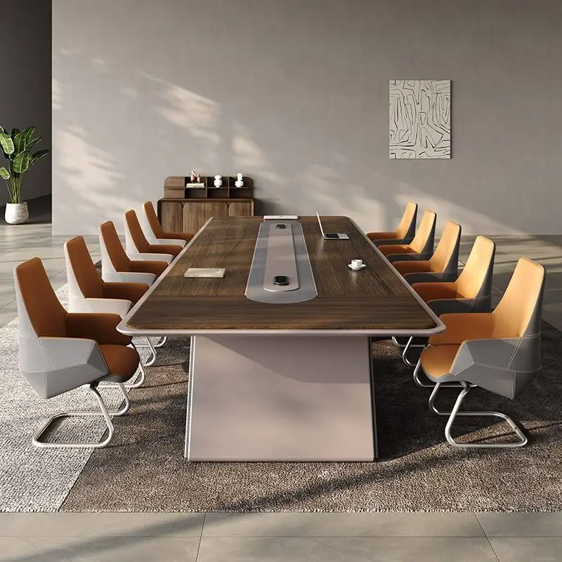Modern Wood Panel Office Desk Set for Conference Room Boardroom Table Adjustable Height Modular Meeting Tables and Chairs — image 4