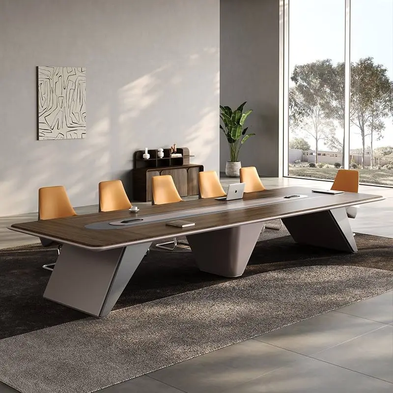 Modern Wood Panel Office Desk Set for Conference Room Boardroom Table Adjustable Height Modular Meeting Tables and Chairs — image 6