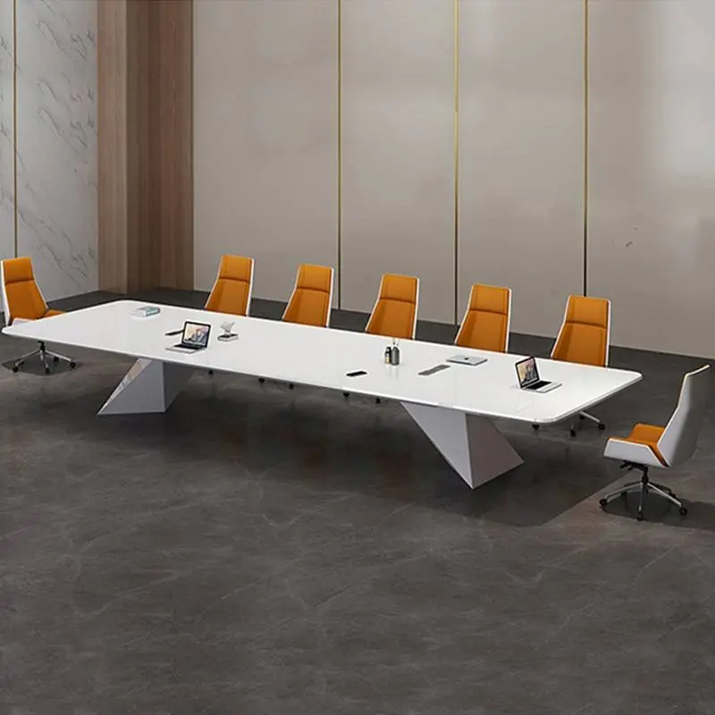 Modern Luxury 12-Person Rectangular Wooden Conference Table Set Multi-functional Adjustable Height Chairs MDF Office Furniture — image 3