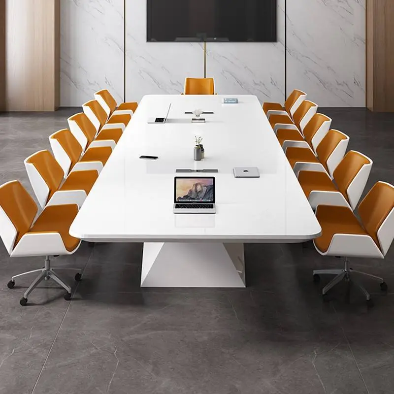 Modern Luxury 12-Person Rectangular Wooden Conference Table Set Multi-functional Adjustable Height Chairs MDF Office Furniture — image 4