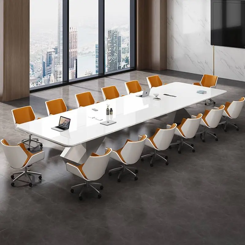 Modern Luxury 12-Person Rectangular Wooden Conference Table Set Multi-functional Adjustable Height Chairs MDF Office Furniture — image 5