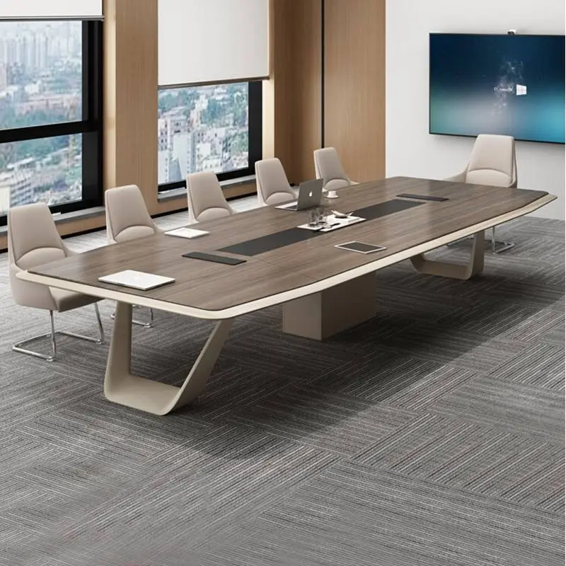 Modern Luxury Rectangular Wooden Conference Table Set Steel Meeting Chairs Hot Selling Office Furniture Wooden Conferenc — view 1