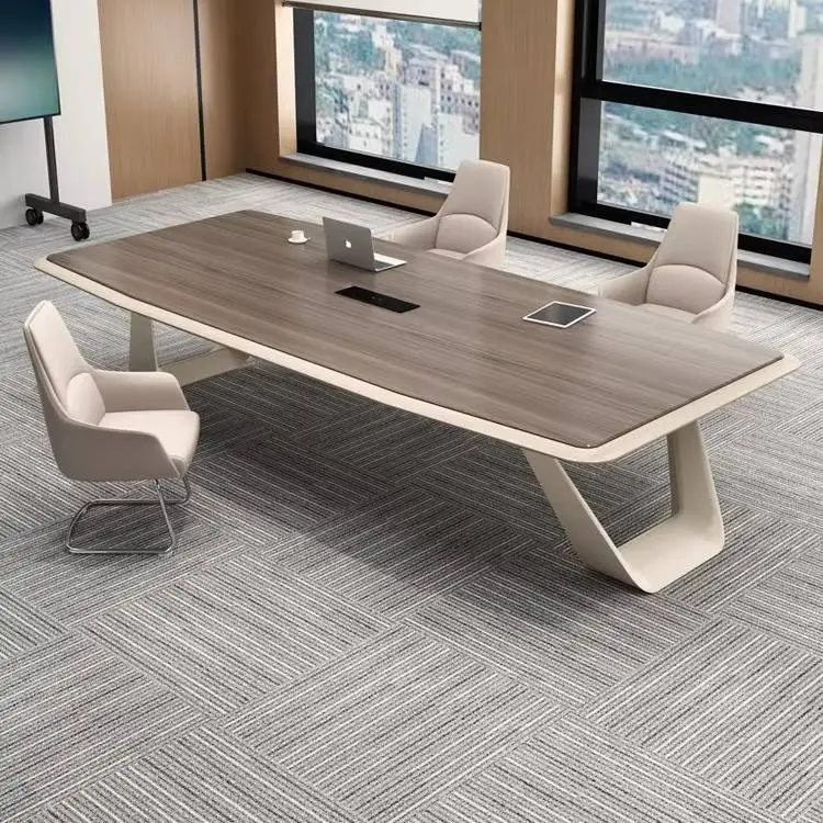 Modern Luxury Rectangular Wooden Conference Table Set Steel Meeting Chairs Hot Selling Office Furniture Wooden Conference Room — image 3
