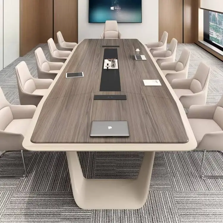 Modern Luxury Rectangular Wooden Conference Table Set Steel Meeting Chairs Hot Selling Office Furniture Wooden Conference Room — image 4