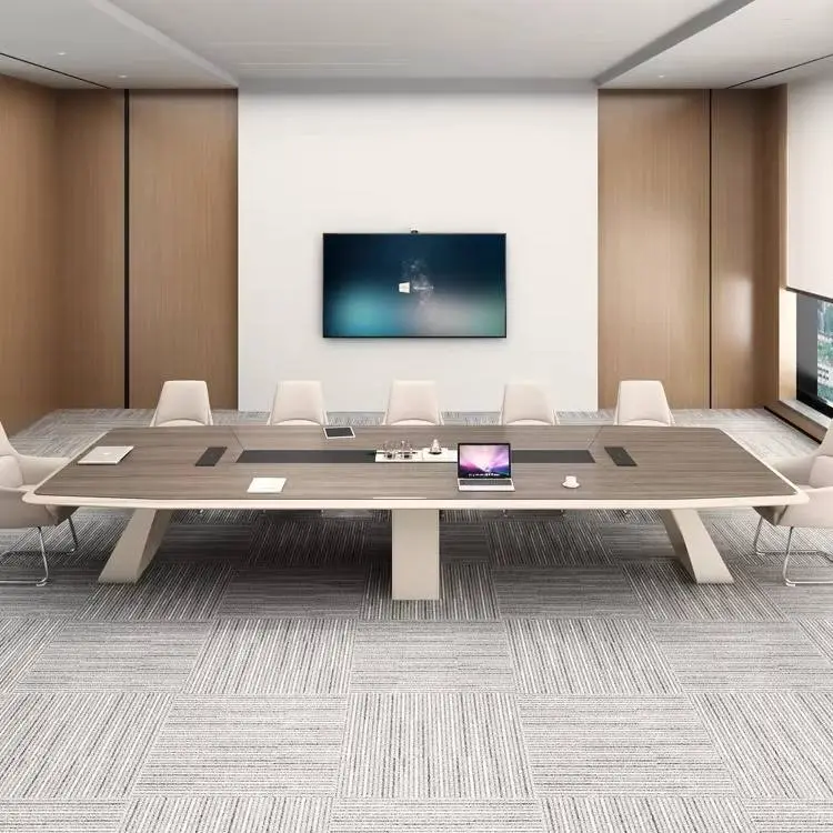 Modern Luxury Rectangular Wooden Conference Table Set Steel Meeting Chairs Hot Selling Office Furniture Wooden Conference Room — image 5