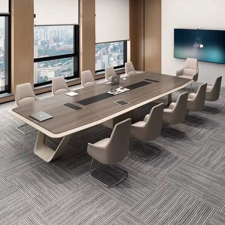 Modern Luxury Rectangular Wooden Conference Table Set Steel Meeting Chairs Hot Selling Office Furniture Wooden Conference Room — image 6