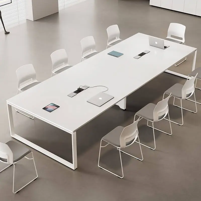 White Panel MDF Conference Table Long Rectangular Modern Multi-functional Adjustable Height Office Desk for Negotiation Training — image 3