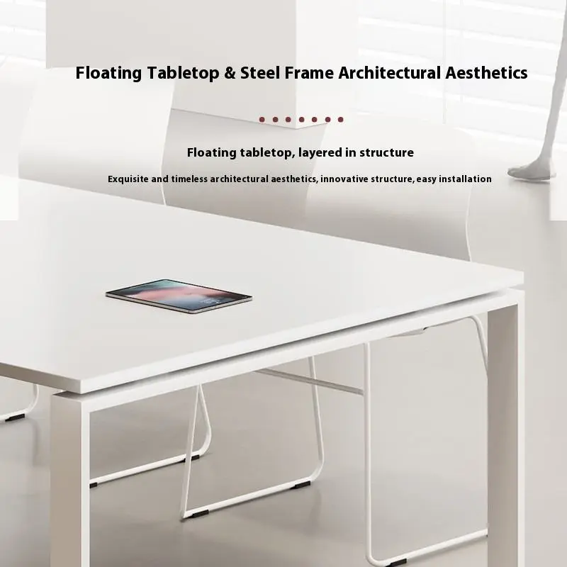 White Panel MDF Conference Table Long Rectangular Modern Multi-functional Adjustable Height Office Desk for Negotiation Training — image 4
