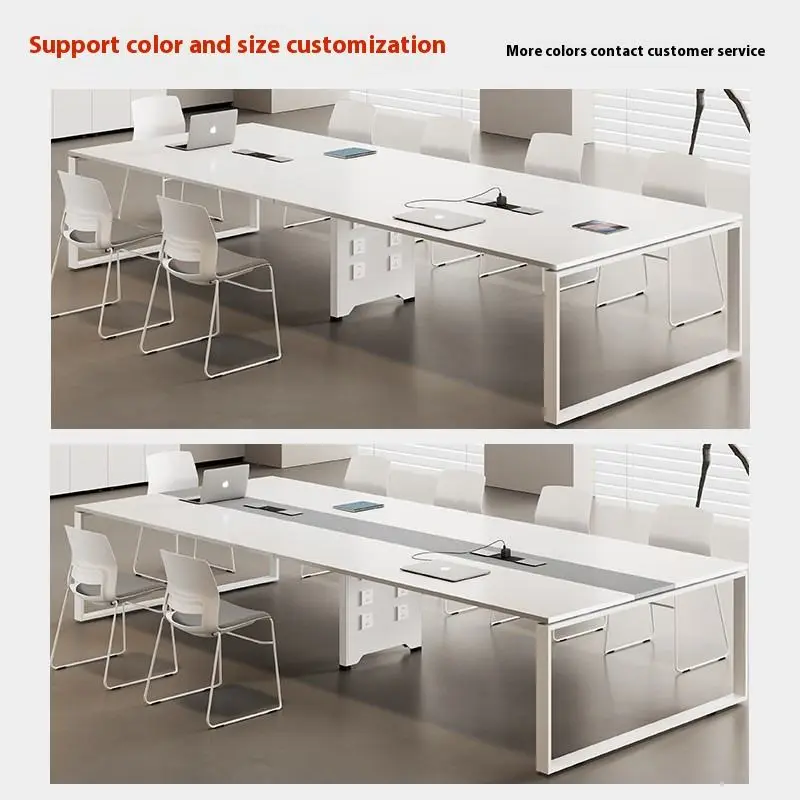 White Panel MDF Conference Table Long Rectangular Modern Multi-functional Adjustable Height Office Desk for Negotiation Training — image 6