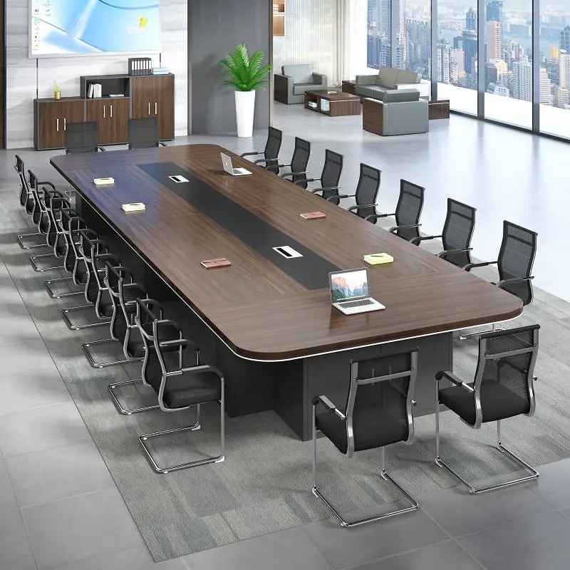 Modern Luxury Rectangular Wooden Conference Table Set Multi-functional Adjustable Height Steel Meeting Chairs for Home O — view 1