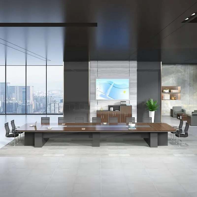Modern Luxury Rectangular Wooden Conference Table Set Multi-functional Adjustable Height Steel Meeting Chairs for Home Office — image 2