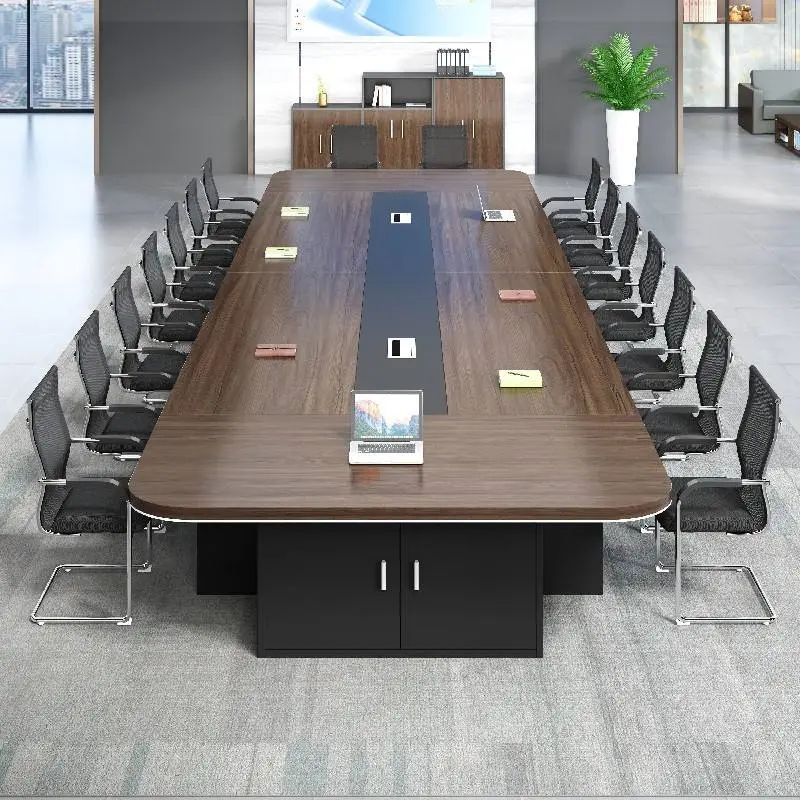 Modern Luxury Rectangular Wooden Conference Table Set Multi-functional Adjustable Height Steel Meeting Chairs for Home Office — image 3