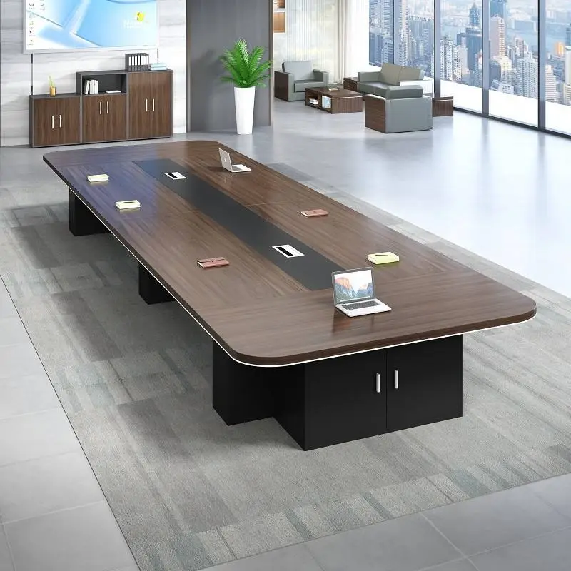 Modern Luxury Rectangular Wooden Conference Table Set Multi-functional Adjustable Height Steel Meeting Chairs for Home Office — image 4