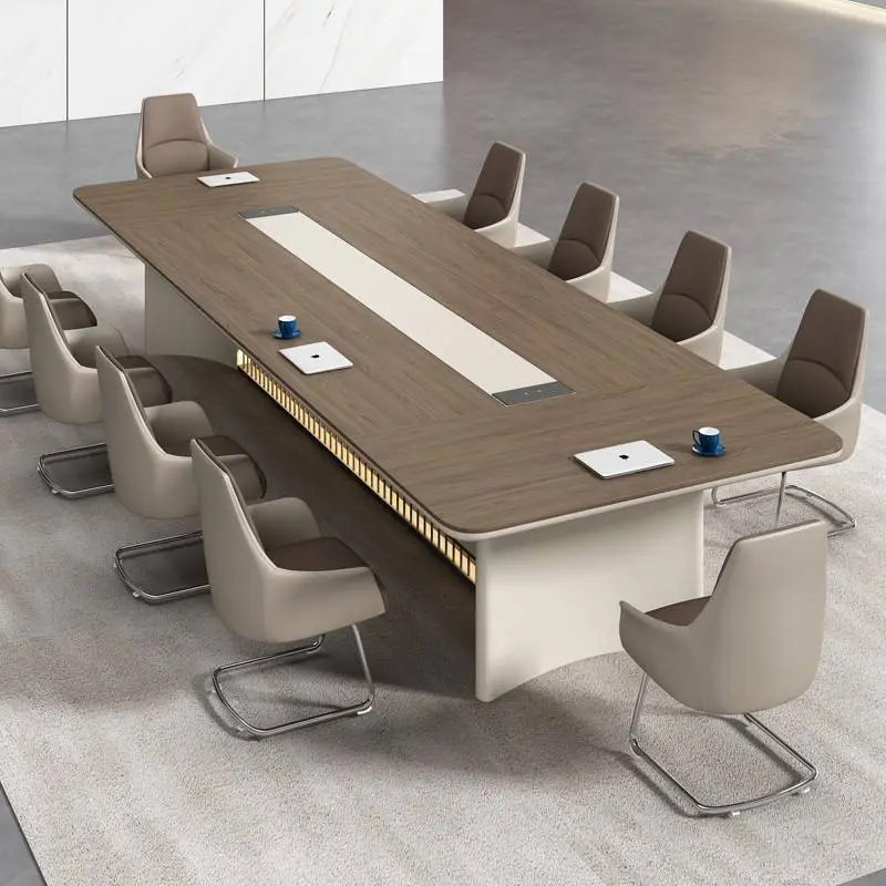 Modern Luxury Rectangular Wooden Conference Table Set Steel Meeting Chairs Hot Selling Office Furniture Wooden Conference Room — image 3