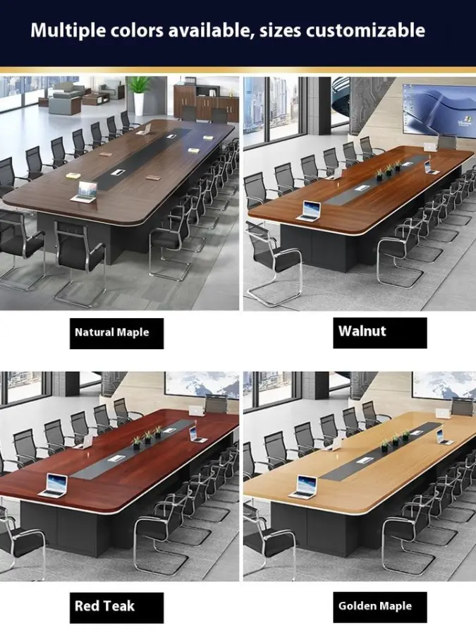 Modern Luxury Rectangular Wooden Conference Table Set Multi-functional Adjustable Height Steel Meeting Chairs for Home Office — image 5