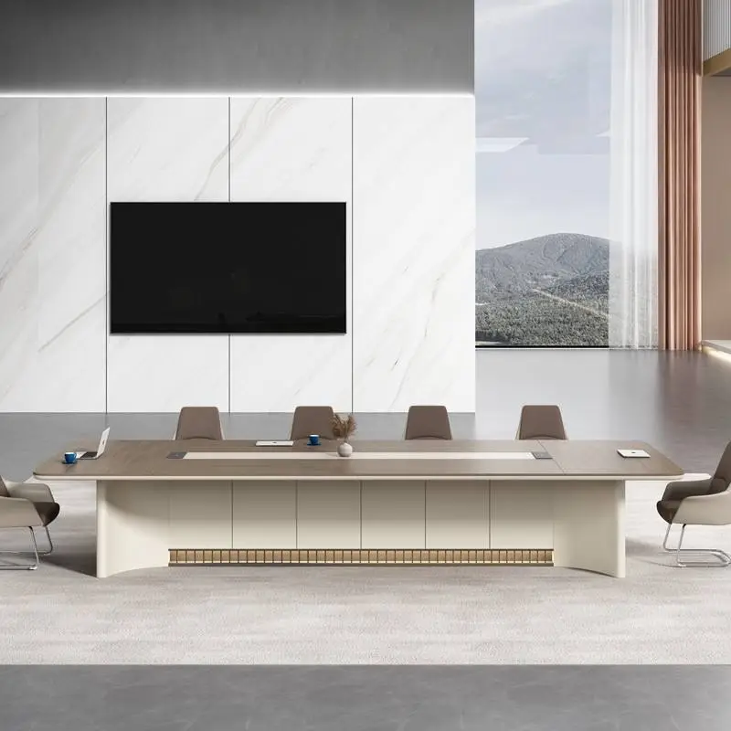 Modern Luxury Rectangular Wooden Conference Table Set Steel Meeting Chairs Hot Selling Office Furniture Wooden Conference Room — image 4