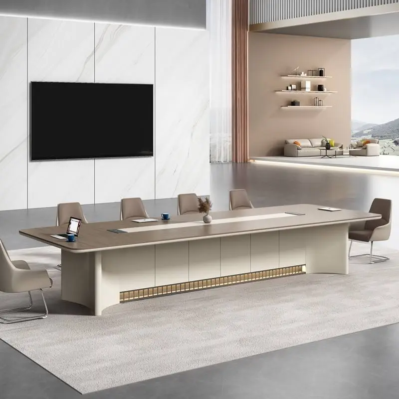 Modern Luxury Rectangular Wooden Conference Table Set Steel Meeting Chairs Hot Selling Office Furniture Wooden Conference Room — image 5