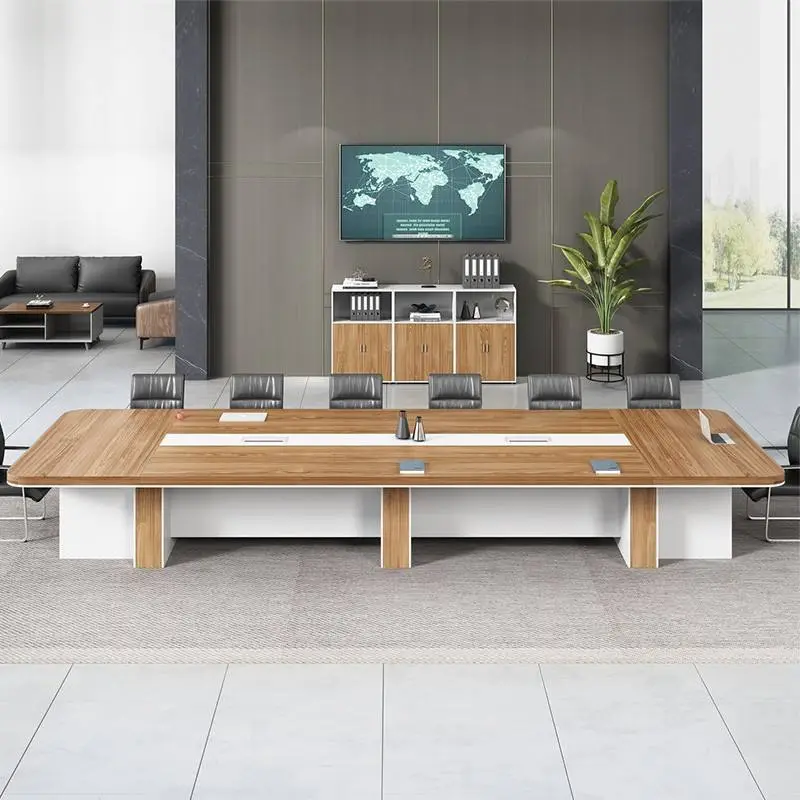 Modern Luxury Rectangular Wooden Conference Table Set Steel Meeting Chairs Hot Selling Office Furniture Wooden Conference Room — image 3