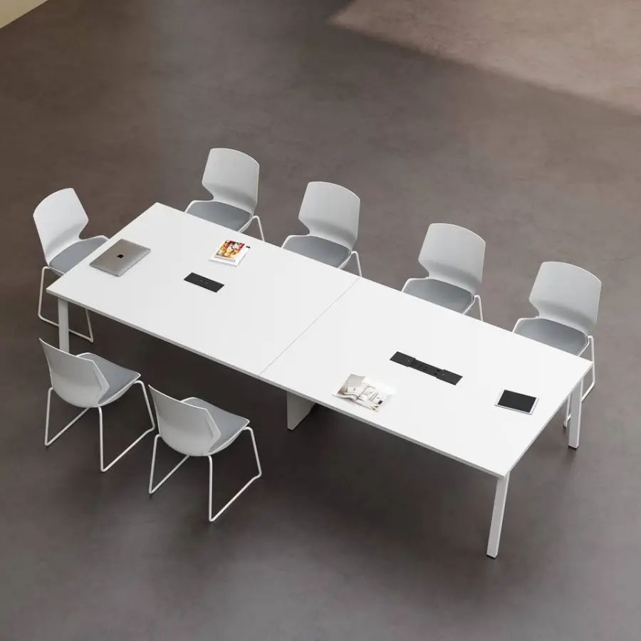 White Panel MDF Conference Table Long Rectangular Modern Office Desk Adjustable Height Multi-functional Commercial Use — image 2