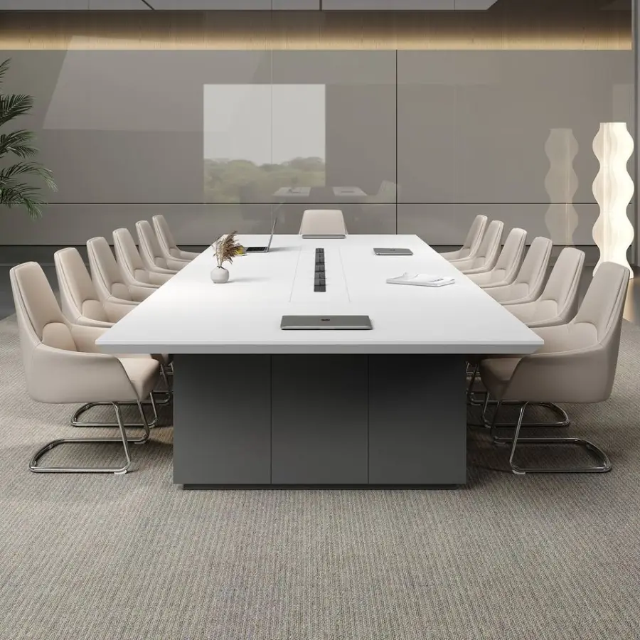 Modern Luxury Rectangular Wooden Conference Table Set Steel Meeting Chairs Hot Selling Office Furniture Wooden Conference Room — image 2