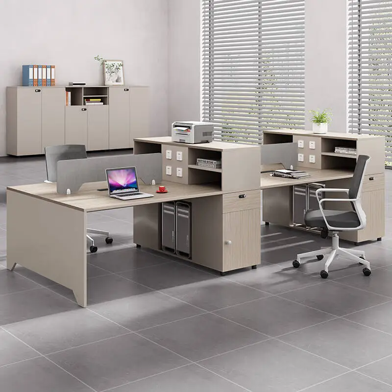Modern New Office Desk Chair Combination Simple L-Shaped Computer Desk with Storage Cabinet Panel Wood Style Office Workstation — image 4