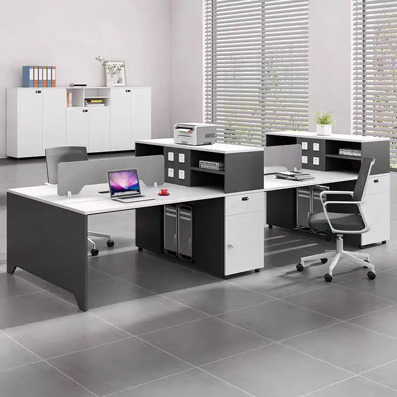 Modern New Office Desk Chair Combination Simple L-Shaped Computer Desk with Storage Cabinet Panel Wood Style Office Workstation — image 7