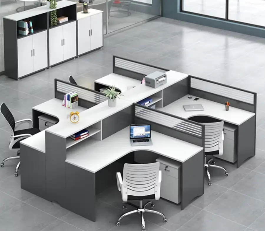 Modern Wooden Panel Modular Office Desk and Chair Combination L-shaped Workstation with Storage Cabinet — view 1