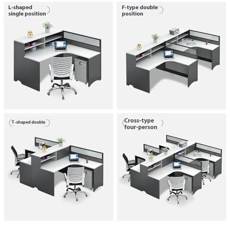 Modern Wooden Panel Modular Office Desk and Chair Combination L-shaped Workstation with Storage Cabinet — image 3