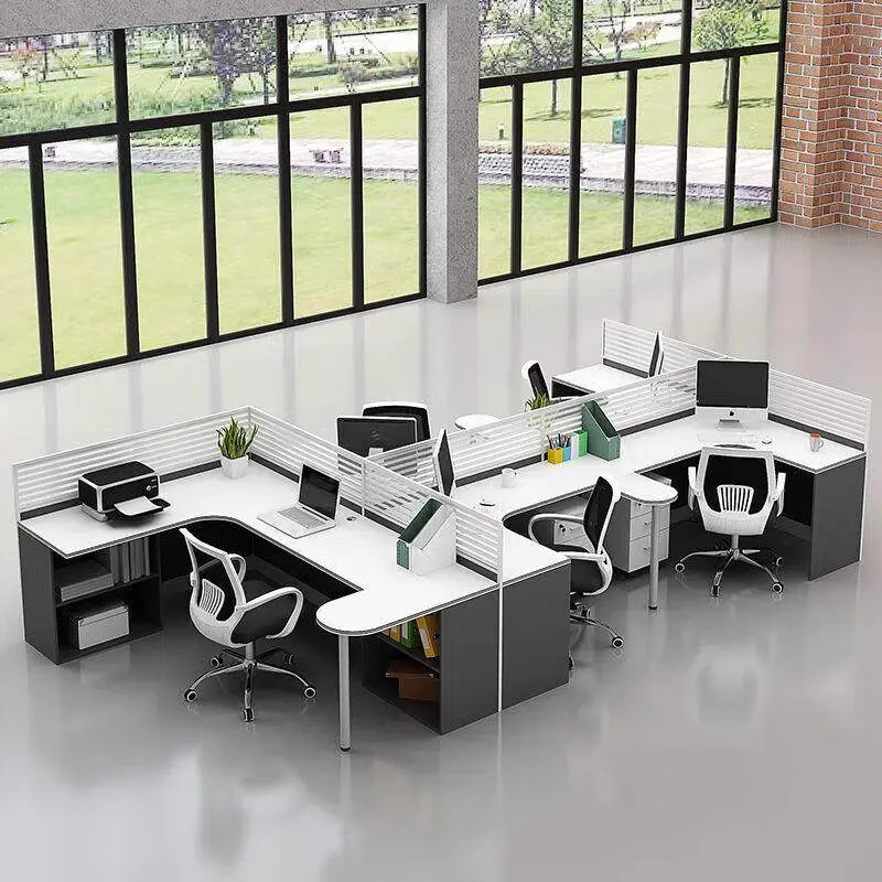 Modern New Office Desk Chair Combination Simple L-Shaped Computer Desk with Storage Cabinet Panel Wood Style Office Work — view 1