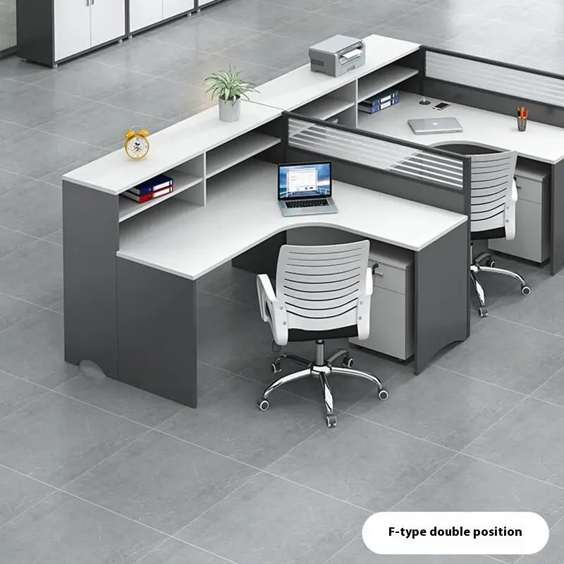 Modern Wooden Panel Modular Office Desk and Chair Combination L-shaped Workstation with Storage Cabinet — image 5
