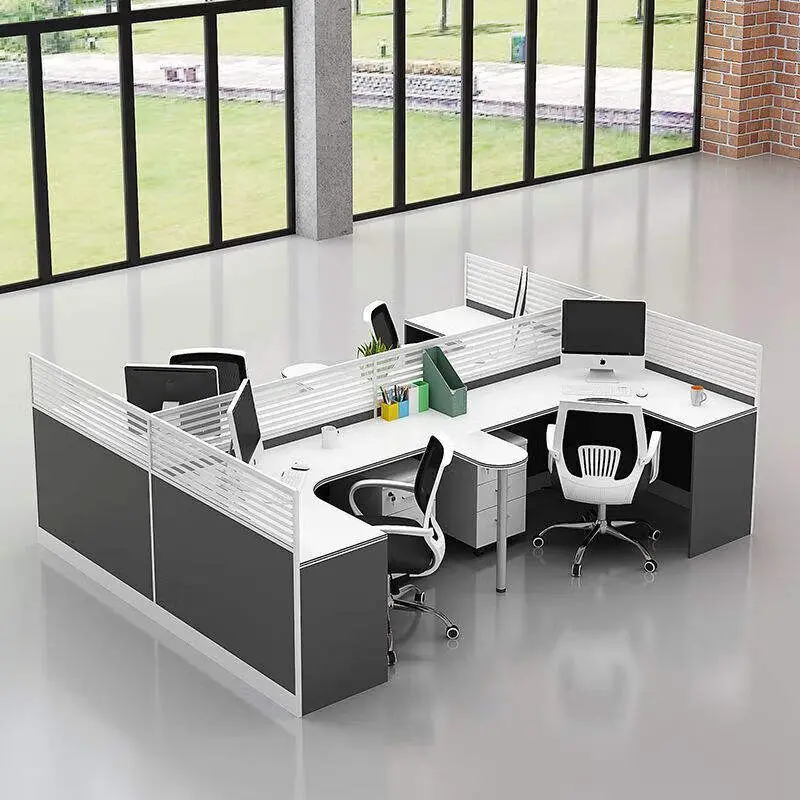 Modern New Office Desk Chair Combination Simple L-Shaped Computer Desk with Storage Cabinet Panel Wood Style Office Workstation — image 3