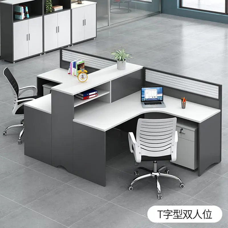 Modern Wooden Panel Modular Office Desk and Chair Combination L-shaped Workstation with Storage Cabinet — image 6
