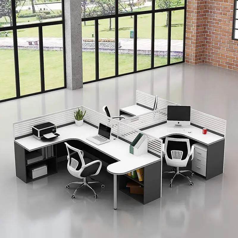 Modern New Office Desk Chair Combination Simple L-Shaped Computer Desk with Storage Cabinet Panel Wood Style Office Workstation — image 4