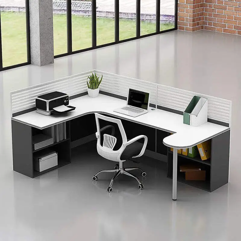 Modern New Office Desk Chair Combination Simple L-Shaped Computer Desk with Storage Cabinet Panel Wood Style Office Workstation — image 5