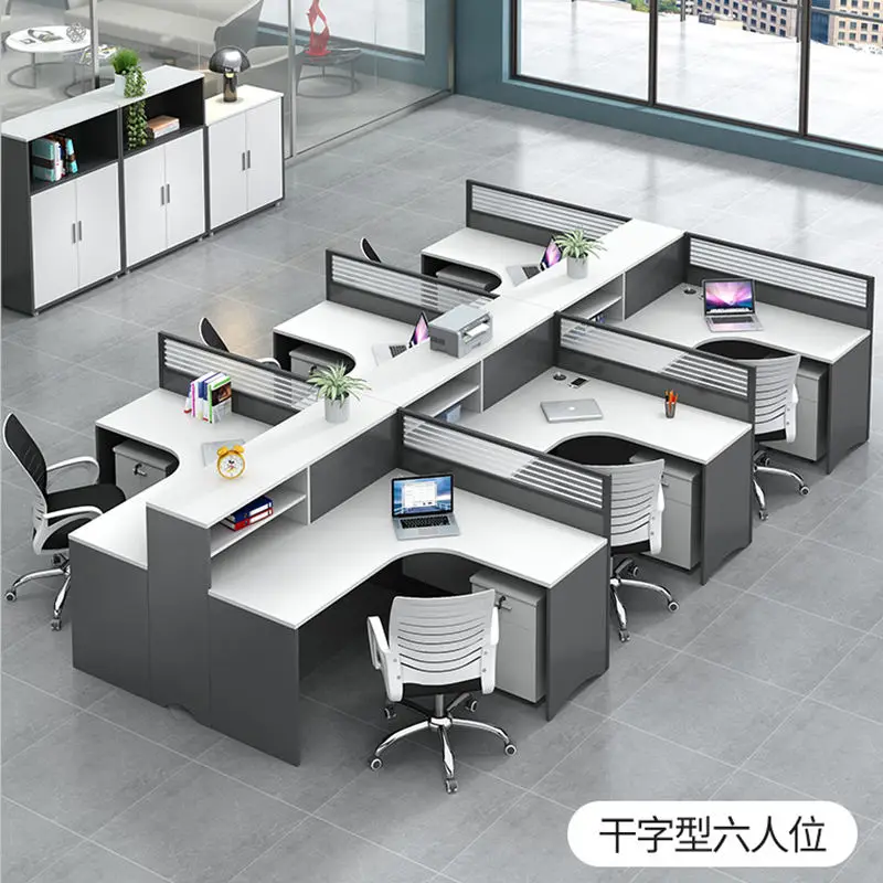 Modern Wooden Panel Modular Office Desk and Chair Combination L-shaped Workstation with Storage Cabinet — image 7