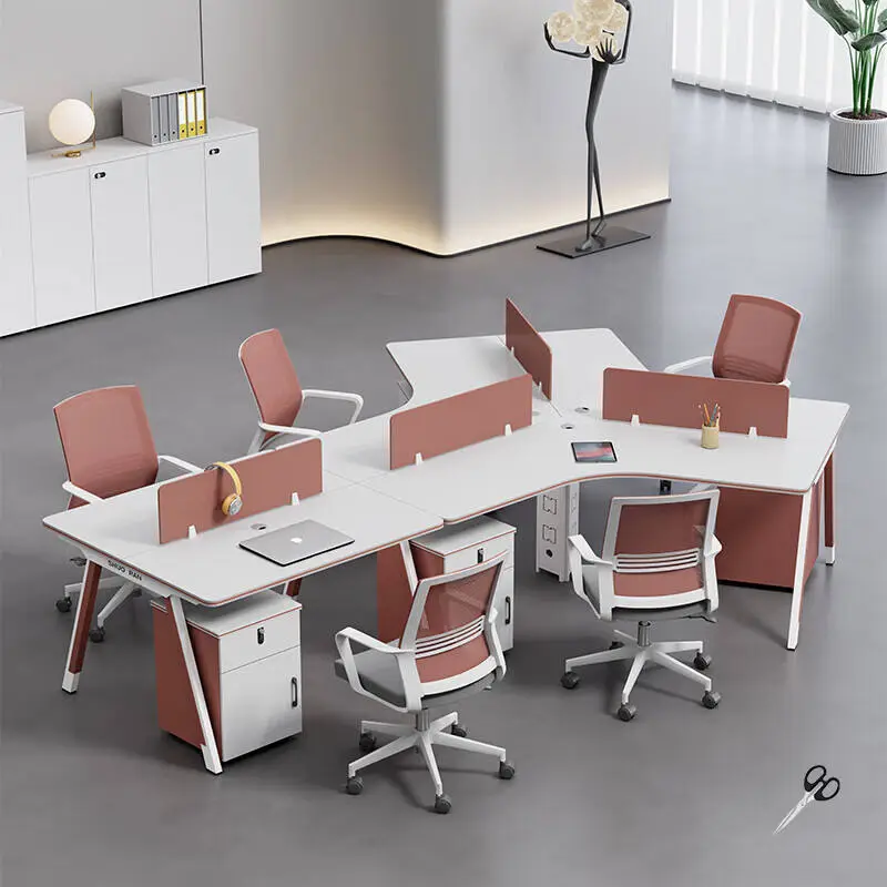 Modern Wooden Panel Office Desk and Chair Combination with Modular L-Shaped Workstation and Storage Cabinet — view 1