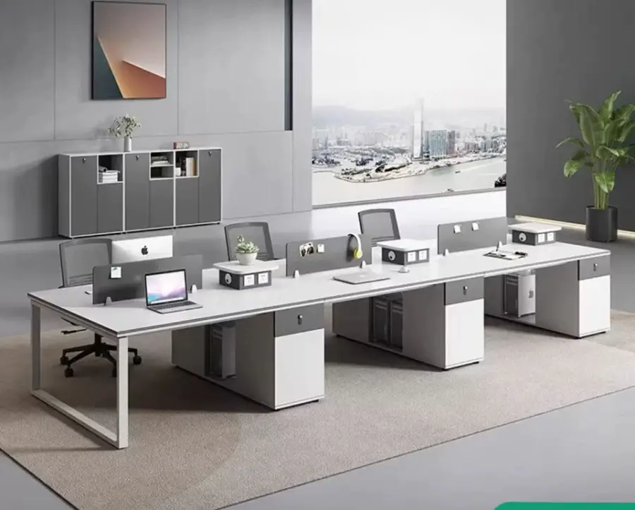 Customizable Modular Modern Wooden 4-Person Office Desk Workstation — view 1