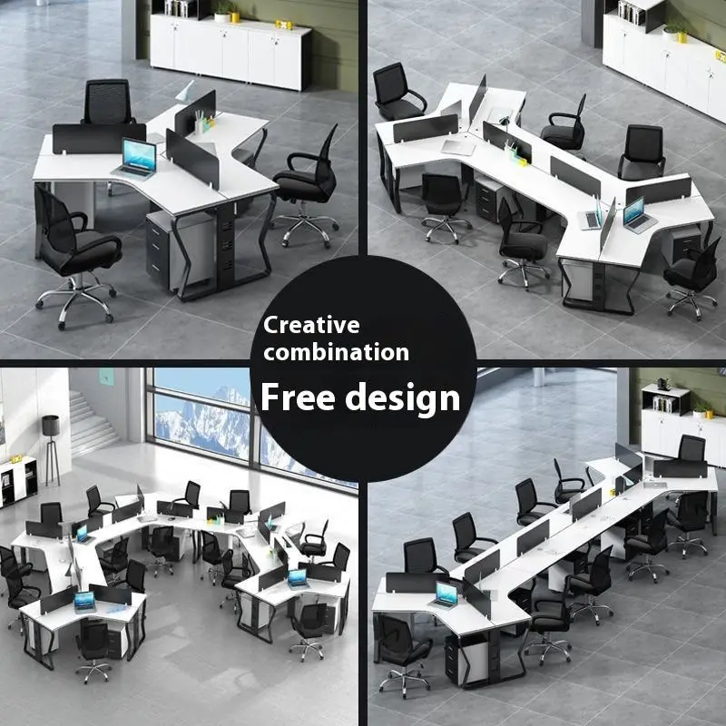 New Customizable Office Furniture Creative Staff Table Desk Office Modular Clerk Workstation 120 Degree L Simple Modern — image 3