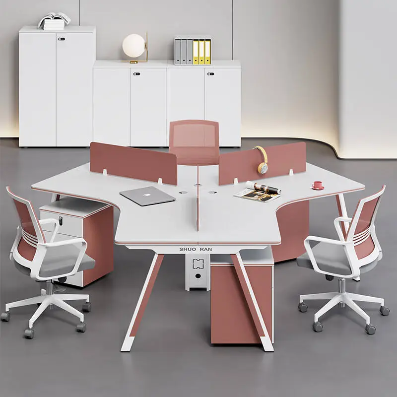 Modern Wooden Panel Office Desk and Chair Combination with Modular L-Shaped Workstation and Storage Cabinet — image 4