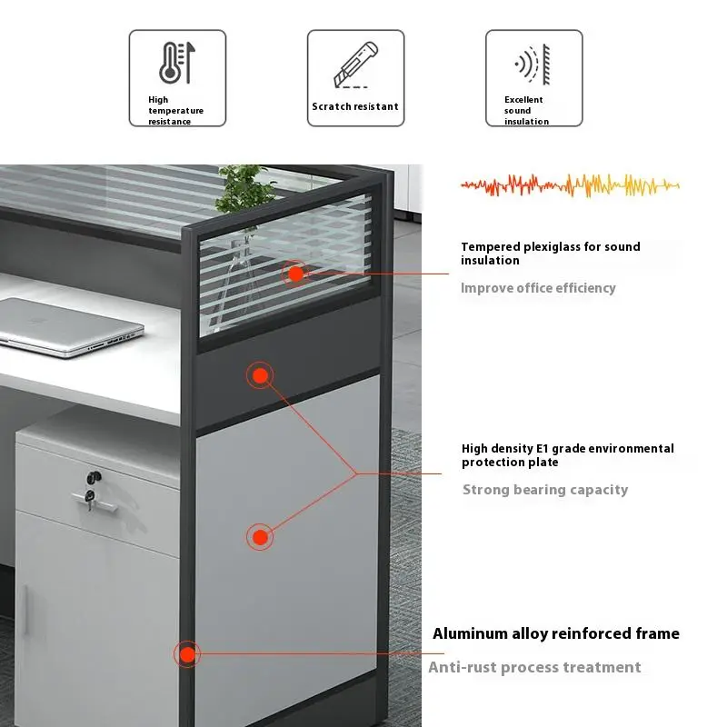 New Modern Design Commercial Furniture Modular Computer Workstation Wooden Panel 4 People Office Staff Desk — image 3