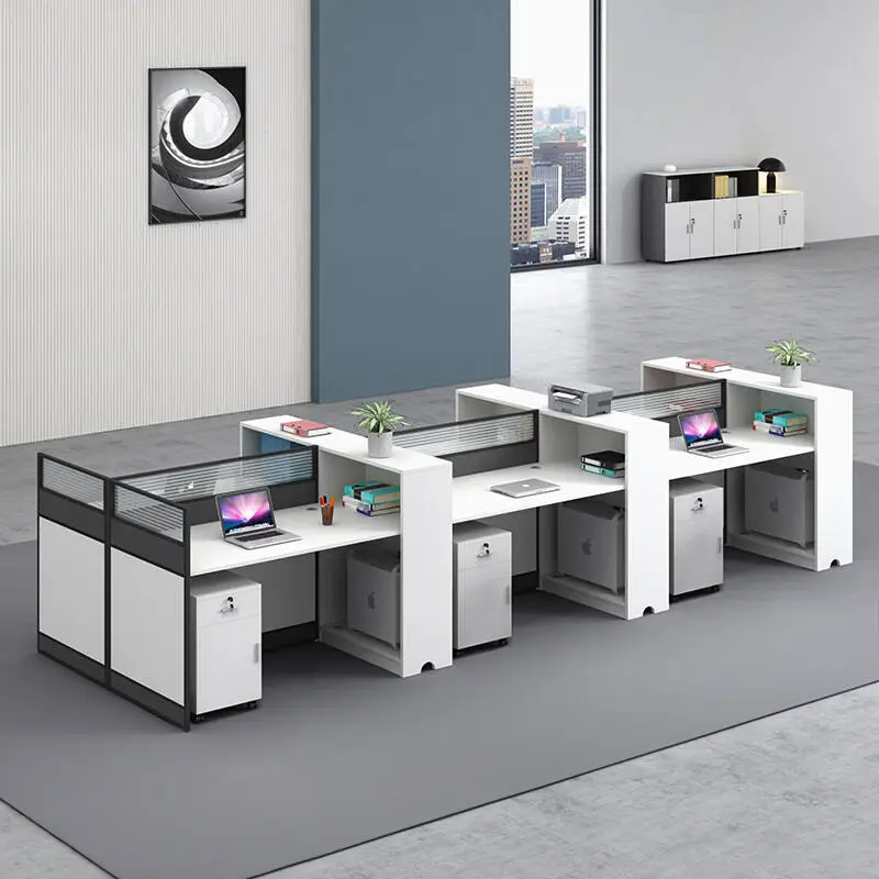 New Modern Design Commercial Furniture Modular Computer Workstation Wooden Panel 4 People Office Staff Desk — image 4