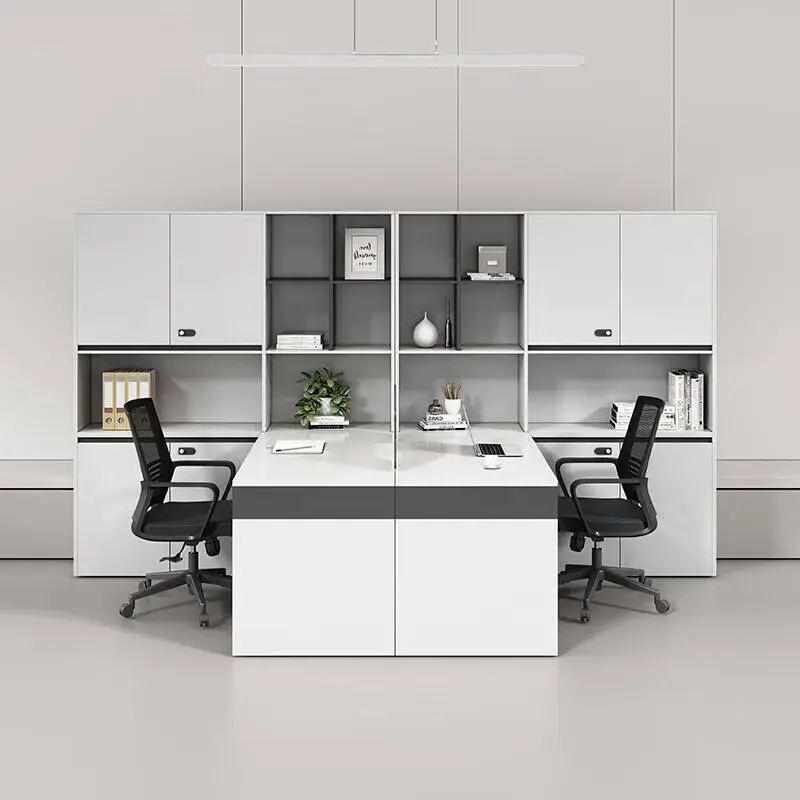 New Modern Wooden Office Desk and Chair Combination Computer Desk L-shaped Workstation with Storage Cabinet — view 1
